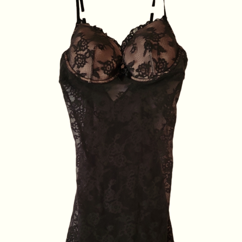 Black Lace Slip Dress with Underwire Cups